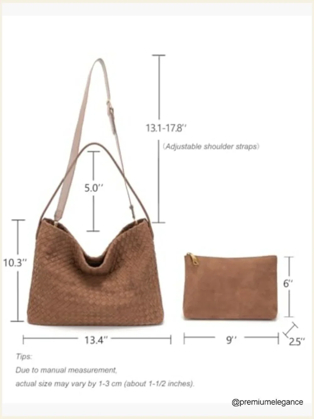 Woven Faux Suede Hobo Bag Shoulder Handbag Crossbody Work Travel Purse